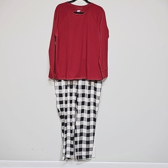 Lands' End Fleece Lined Leggings & LS Tee, Buffalo Plaid Blk White, Red XL 18 - Picture 2 of 12